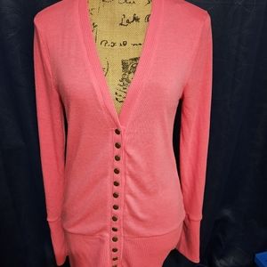 Zenana Outfitters Snap Front Cardigan Sweater Sz MED- Pink. 003